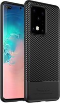 Voor Galaxy S20 Ultra iPAKY Carbon Fiber Texture Soft TPU Case (Zwart)