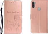Voor Galaxy A11 reliëf Shiba Inu links en rechts lederen tas met standaard & kaartsleuf & sallet (roségoud)