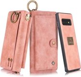 Voor Galaxy S10 + POLA Multifunctionele Mode Rits Magnetische Horizontale Flip Leren Case met Kaartsleuven & Portemonnee & Fotolijst & Lanyard (Roze)