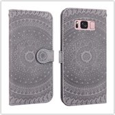 Voor Galaxy A40 Pressed Printing Pattern Horizontale Flip PU lederen tas met houder & kaartsleuven & portemonnee & & lanyard (grijs)