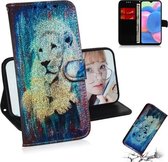 Voor Galaxy A30s Gekleurd tekeningpatroon Kleurrijke magnetische gesp Horizontale flip PU lederen tas met houder & kaartsleuven & portemonnee & lanyard (witte leeuw)