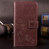 Voor Galaxy M30 Lucky Clover Pressed Flowers Pattern Leather Case, met houder & kaartsleuven & portemonnee & draagriem (bruin)