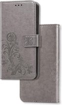 Voor Galaxy A70s Lucky Clover Pressed Flowers Pattern Leather Case met houder & kaartsleuven & portemonnee & draagriem (grijs)