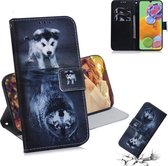 Voor Galaxy A90 5G Gekleurde Tekening Patroon Horizontale Flip PU Lederen Case met Houder & Kaartsleuven & Portemonnee (Wolf En Hond)