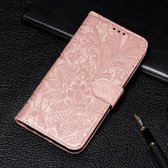 Voor Galaxy S20 + Lace Flower Embossing Pattern Horizontale Flip PU lederen tas met houder & kaartsleuven & portemonnee & fotolijst & Lanyard (Rose Gold)