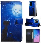 Voor Galaxy S20 Ultra Gekleurd Tekening Patroon Plain Weave Horizontale Flip Leren Case met Houder & Kaartsleuf & Portemonnee & Lanyard (Kat en Zon)