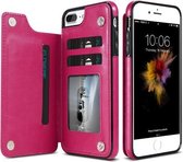 FLOVEME voor iPhone 8 Plus & 7 Plus Crazy Horse Texture Horizontale Flip lederen beschermhoes met kaartsleuven en houder (Rose Red)