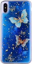Goudfoliestijl Dropping Glue TPU zachte beschermhoes voor iPhone XS / X (blauwe vlinder)
