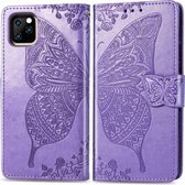 Butterfly Love Flowers Embossing Horizontale Flip Leather Case voor iPhone 11 Pro met houder & kaartsleuven & portemonnee & lanyard (lichtpaars)