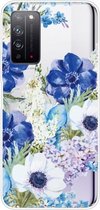 Voor Huawei Honor X10 5G schokbestendig geschilderd TPU beschermhoes (blauw wit roos)