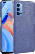 Voor OPPO Reno4 schokbestendige krokodiltextuur pc + PU-hoes (blauw)