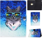 Voor Huawei MediaPad T3 10 Elektrisch Geperst TPU Gekleurde Tekening Horizontale Flip Leren Case met Houder & Kaartsleuven & Antislipstrip (Hoofdtelefoon Kat)