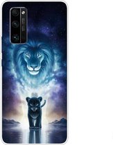 Voor Huawei Honor 30S Gekleurd tekeningpatroon Zeer transparant TPU beschermhoes (leeuw)