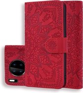 Voor Huawei Mate 30 Pro Reliëf Zonnebloempatroon Horizontale Flip PU lederen hoes met houder & kaartsleuven & portemonnee & lanyard (rood)
