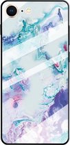 Voor iPhone SE 2020 & 8 & 7 beschermhoes met marmerpatroonglas (inktpaars)