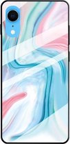 Voor iPhone XR marmeren patroon glas beschermhoes (blauw)