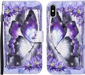 Voor iPhone X / XS 3D Geschilderd Patroon Horizontale Leren Flip Case met Houder & Portemonnee & Kaartsleuf & Lanyard (Purple Flower Butterfly)