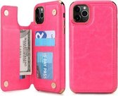 Voor iPhone 11 Pro POLA TPU + pc-beplating Volledige dekking Beschermhoes met houder & kaartsleuven en fotolijst (rose rood)