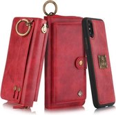 Voor iPhone X POLA Multifunctionele mode-rits Magnetische horizontale flip lederen tas met kaartsleuven & portemonnee & fotolijst & lanyard (rood)