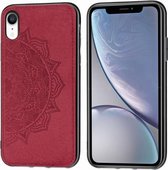 Voor iPhone XR in reliëf gemaakt Mandala-patroon PC + TPU + stoffen telefoonhoes met draagkoord en magnetisch (rood)