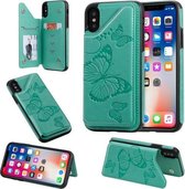 Voor iPhone X & XS Butterfly Embossing Pattern Schokbestendige beschermhoes met houder & kaartsleuven & fotolijst (groen)