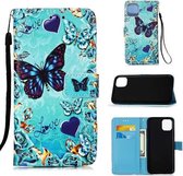 Voor iPhone 12/12 Pro Geschilderde lederen hoes met platte textuur met lanyard & kaartsleuf & portemonnee & houder (Love Butterfly)