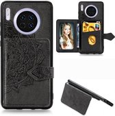 Voor Huawei Mate 30 Mandala Reliëf Magnetische Doek PU + TPU + PC Case met Houder & Kaartsleuven & Portemonnee & Fotolijst & Riem (Zwart)