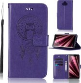 Windgong Uil Embossing Patroon Horizontale Leren Flip Case met Houder & Kaartsleuven & Portemonnee Voor Sony Xperia 10 Plus (Paars)