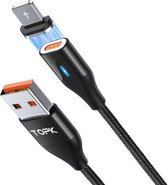 TOPK AM63 1m USB naar 8-pins platte magnetische metalen connector Nylon gevlochten magnetische snellaadgegevenskabel (zwart)
