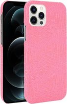 Voor iPhone 12/12 Pro schokbestendige krokodiltextuur pc + PU-hoes (roze)