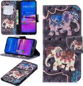 3D Gekleurde Tekening Patroon Horizontale Flip Leren Case voor Huawei Honor 8A, met Houder & Kaartsleuven & Portemonnee (Twee Olifanten)