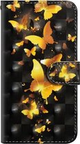Voor Samsung Galaxy A6 (2018) 3D-schilderijpatroon Horizontaal Flip TPU + PU-lederen hoes met houder & kaartsleuven en portemonnee (gouden vlinder)