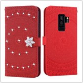 Voor Galaxy S9 Plus Pressed Printing Sticking Drill Pattern Horizontal Flip PU Leather Case met houder & kaartsleuven & portemonnee & & lanyard (rood)