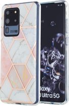 Voor Samsung Galaxy S20 Ultra 3D Galvaniseren marmeren patroon TPU beschermhoes (roze wit)