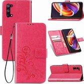 Voor OPPO Realme X7 Pro vierbladige sluiting reliëf gesp mobiele telefoon bescherming lederen tas met lanyard & kaartsleuf & portemonnee & beugel functie (magenta)