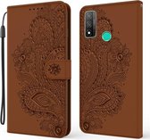 Voor Huawei P smart 2020 Pauw Reliëfpatroon Horizontale Flip Leren Case met Houder & Kaartsleuven & Portemonnee & Lanyard (Bruin)