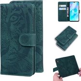 Voor Huawei P30 Lite / nova 4e Tiger Embossing Pattern Horizontale Flip lederen tas met houder & kaartsleuven & portemonnee (groen)