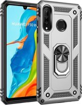 Armor Shockproof TPU + PC beschermhoes voor Huawei P30 Lite, met 360 graden rotatiehouder (zilver)