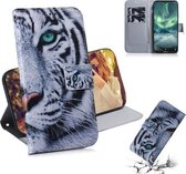 Voor Nokia 7.2 Gekleurde tekening patroon Horizontale Flip PU lederen tas met houder & kaartsleuven & portemonnee (Tiger)