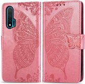 Voor Huawei Nova 6 Butterfly Love Flower Reliëf Horizontale Flip Leren Case met Beugel / Kaartsleuf / Portemonnee / Lanyard (Roze)