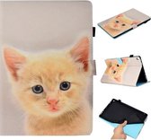Voor Kindle Fire HD 10 2015/2017 Geschilderde horizontale platte lederen tas met slaapfunctie en kaartsleuf en gesp Antislipstrip en beugel en portemonnee (schattige kat)