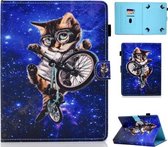 Gekleurde tekening stiksel Universele horizontale flip lederen tas, met houder en kaartsleuven voor 8 inch tablet-pc (kat)