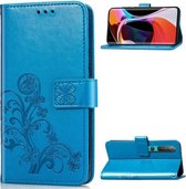 Voor Xiaomi 10 Pro vierbladige gesp reliëf gesp mobiele telefoon bescherming lederen tas met lanyard & kaartsleuf & portemonnee & beugel functie (blauw)