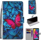 Voor LG Stylo 5 Gekleurde Tekening Cross Textuur Horizontale Flip PU Lederen Case met Houder & Kaartsleuven & Portemonnee & Lanyard (Blauw Rood Vlinder)