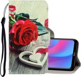 Voor Xiaomi Redmi 8A 3D Gekleurde Tekening Horizontale Flip PU Lederen Case met Houder & Kaartsleuven & Portemonnee (Rode Roos)