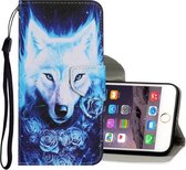 Gekleurde tekening patroon horizontaal Flip PU lederen tas met houder & kaartsleuven & portemonnee & lanyard voor iPhone 6 Plus & 6s Plus (Rose Wolf)