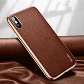 Voor iPhone XS Max SULADA Litchi Texture Leather Electroplated Shckproof beschermhoes (bruin)