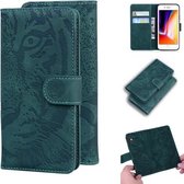 Voor iPhone 8 Plus / 7 Plus Tiger Embossing Pattern Horizontale Flip lederen tas met houder & kaartsleuven & portemonnee (groen)