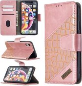 Voor iPhone XR bijpassende kleur Krokodiltextuur Horizontale flip PU lederen tas met portemonnee & houder & kaartsleuven (rose goud)