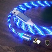 2-in-1 USB naar 8-pins + Type-C / USB-C Magnetische Absorptie Kleurrijke Streamer Oplaadkabel voor mobiele telefoon, lengte: 1m (blauw licht)